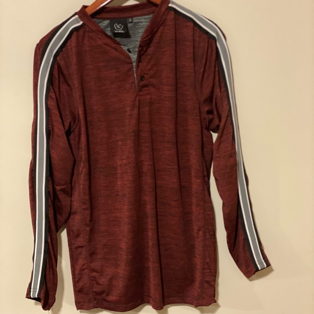Burnside Maroon Long Sleeve Shirt with Stripe Accents